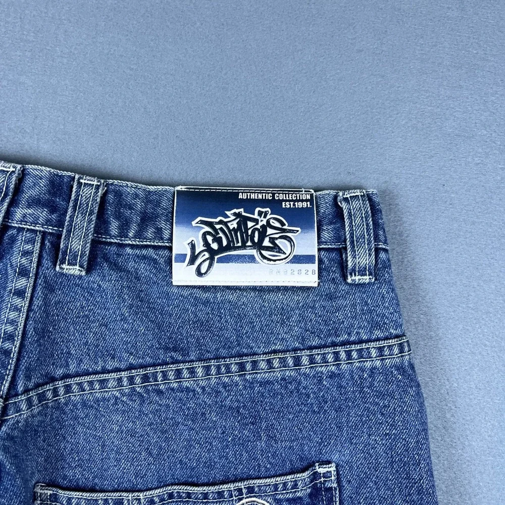 Southpole Mens Vintage Baggy Carpenter Denim Shorts Blue Embroidered Size 34